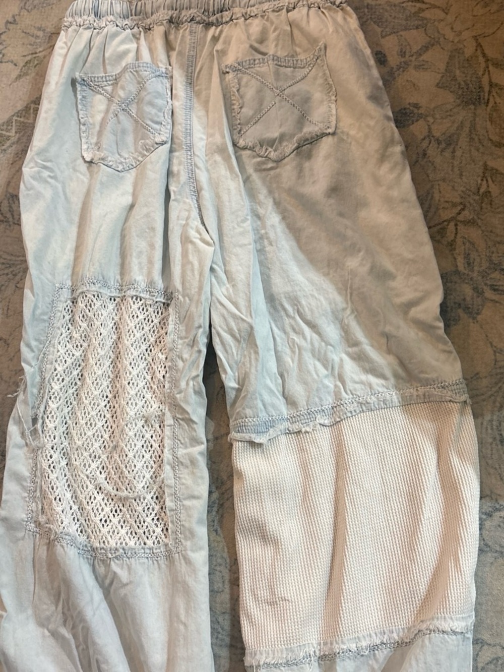 Light Blue Women's Patchwork Wide-Leg Pants